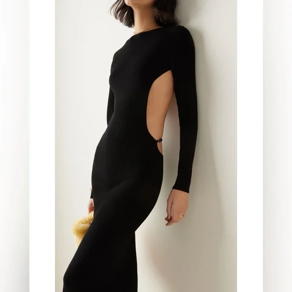 AYA MUSE Gigi Knit Dress Black Side Cut Out Size Small Luxury Minimalist - Picture 1 of 12